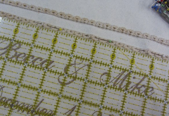 Another modern tool makes sure my top rows of lace are straight and evenly positioned.